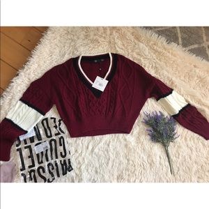 MISSGUIDED BURGUNDY CROP JUMPER